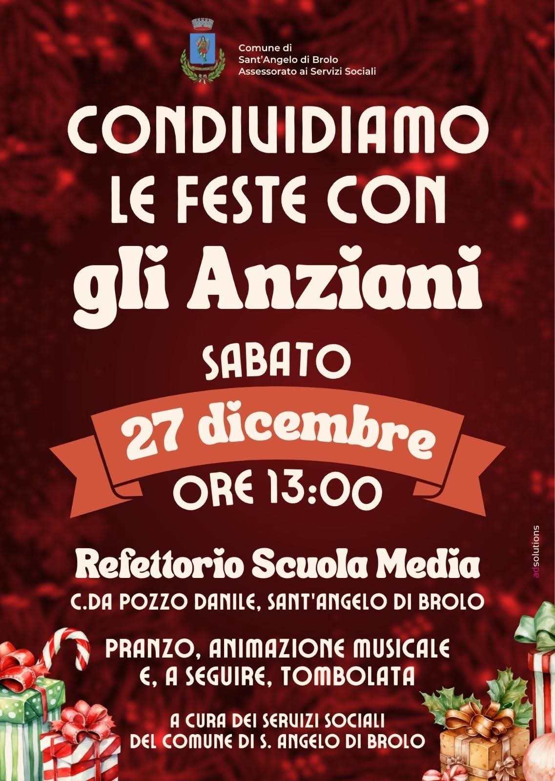 Sabato 27 dicembre ore 13.00: condividiamo le feste con gli anziani